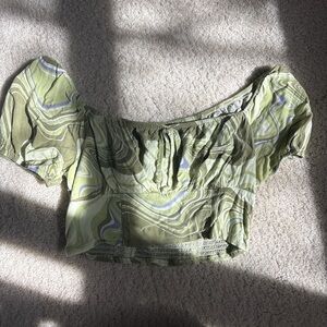 La Hearts Green Marble Off-Shoulder Crop Top